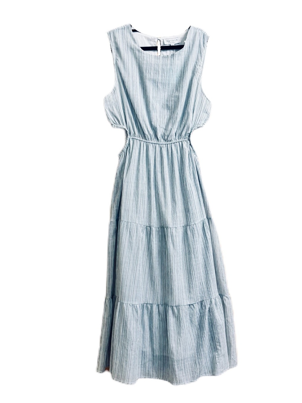 Hayden Light Blue/green/gray/white Sleeveless Tiered Maxi Dress peeka-boo hips